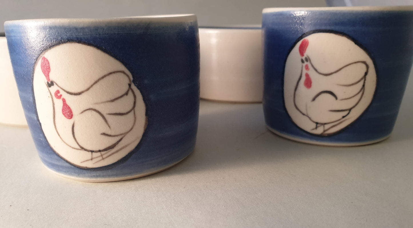 "Chooks" set of 2 bowls & 2 cups