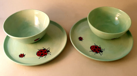 2 plates & 2 bowls, Lady Bird design